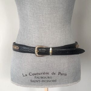 Greg Norman Collection Black Croc-Embossed Leather Belt Gold Buckle 40" Western